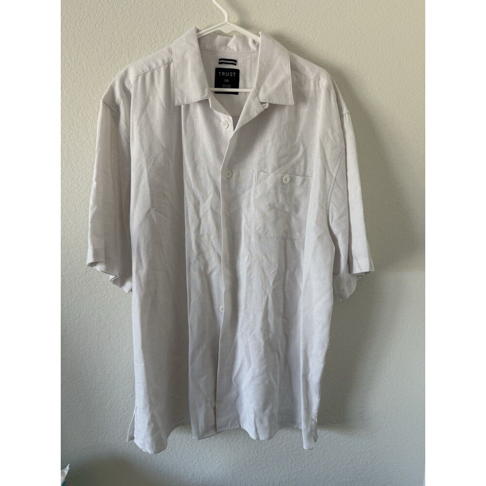 TRUST Tan Short Sleeve Button Down Shirt Mens XXL Linen Rayon Blend